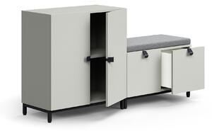 AJ Produkty Sestava skříní QBUS, skříňka, lavice s úložným prostorem a šedým podsedákem, 2 zásuvky, nohy, úchytk