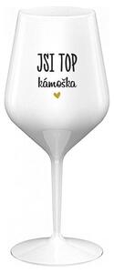 JSI TOP KÁMOŠKA - bílá nerozbitná sklenička na víno 470 ml