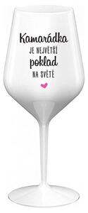 KAMARÁDKA JE NEJVĚTŠÍ POKLAD NA SVĚTĚ - bílá nerozbitná sklenička na víno 470 ml