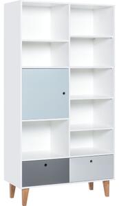Knihovna s modrými dvířky z dubového dřeva Vox Concept, 105 x 201,5 cm