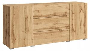 Moderní komoda, výška 150 cm, stojací, 3 zásuvky a 2 skříňky, barva: dub wotan