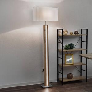 Globo Stojací lampa Forest, dřevo/béžová, textil, E27 + LED, stmívatelné, stmívatelný, Tmavé dřevo, Obývací pokoj / jídelna, Dřevo