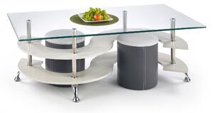 Konferenční stolek NINO s taburety - šedý/kov/sklo