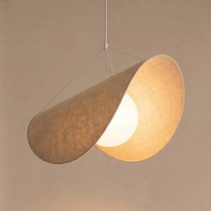 Lucande LED závěsné světlo Sansibar, bílé, plátno, 1 žárovka, stmívatelný, Krémová / jantar, Obývací pokoj / jídelna, Textil / tkanina / hedvábí, Design
