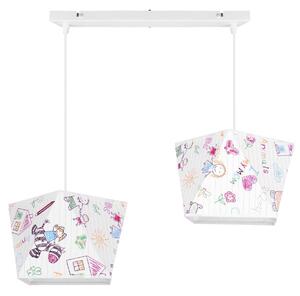 Dětské závěsné svítidlo Diamond, 2x bílé textilní stínítko se vzorem