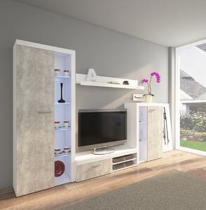 Obývací stěna RUMBA / RODOS Světlý beton / Bílý