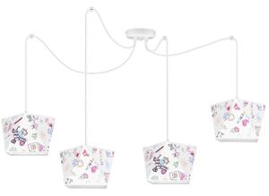 Dětské závěsné svítidlo Diamond Spider, 4x bílé textilní stínítko se vzorem