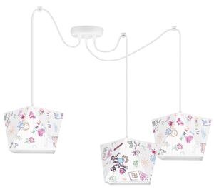 Dětské závěsné svítidlo Diamond Spider, 3x bílé textilní stínítko se vzorem