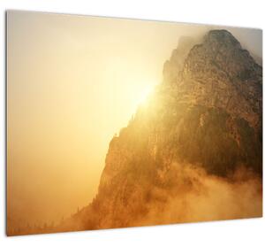 Skleněný obraz hory v mlze (70x50 cm)