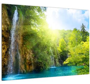 Skleněný obraz - vodopády v pralese (70x50 cm)