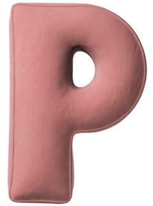 Yellow Tipi Korálově růžový sametový polštář písmeno P 40 cm
