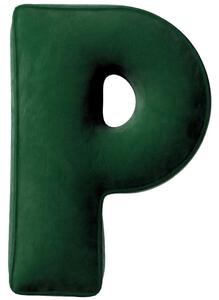 Yellow Tipi Tmavě zelený sametový polštář písmeno P 40 cm