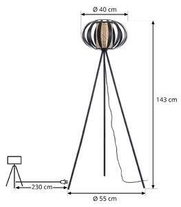 Lindby Tamira stojací lampa ratan 150cm černá