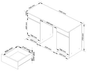 Moderní psací stůl ANNA135, dub Sonoma / bílý