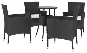 5dílný zahradní bistro set s poduškami černý polyratan