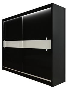 Skříň s posuvnými dveřmi NICOLE, 200x216x61, černá/bílé sklo