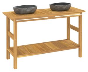 Koupelnová skříňka s umyvadly z říčního kamene masivní teak