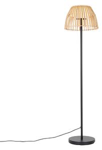 Venkovská stojací lampa černá s bambusem včetně LED - Kaiser