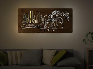 "Koně v lese" světelný obraz s baterií 110x50cm varianta: ovládání na obraze bez dálkového ovladače, provedení: dub B