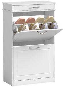 HOMCOM botník pro 8 párů — úzká skříňka do předsíně se zásuvkou a výklopnými dvířky, 53 × 26,5 × 89 cm, bílá | Aosom