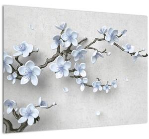 Skleněný obraz modrých květů (70x50 cm)