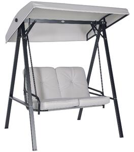 Outsunny 2-místná Hollywoodská houpačka s nastavovací střechou, polštáři a nosností až 220 kg, ideální do zahrady či na balkon, šedá, 145 x 116 x 172