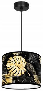 Závěsné svítidlo Gold Flowers, 1x černé textilní stínítko s květinovým vzorem