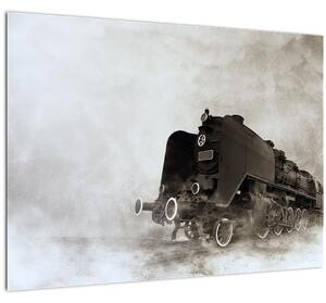 Skleněný obraz - Vlak v mlze (70x50 cm)