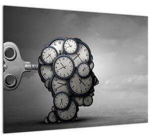 Umělecký obraz hlavy s hodinami (70x50 cm)