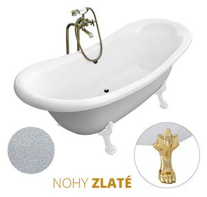 Besco Volně stojící vana ze sanitárního kompozitu Amelia Glam S 190x77 s přepadem Typ a barva výpustě: bez odpadového sifonu, Barva podpěrných nožek: Zlatá