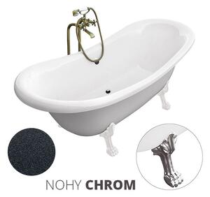 Besco Volně stojící vana ze sanitárního kompozitu Amelia Glam G 190x77 s přepadem Typ a barva výpustě: Click-Clack s přepadem, chrom, Barva podpěrných nožek: Chrom