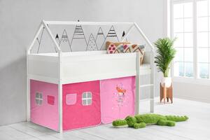 Dětská domečková VYVÝŠENÁ postel DOMEČEK růžový - 200x90 cm - BÍLÁ