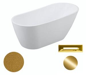 Besco Akrylátová volně stojící vana Melody Glam Z 150x80 (170x80) Barva: Bílá/zlatá, Rozměry (cm): 150x80, Typ a barva výpustě: Click-Clack s přepadem, zlatá
