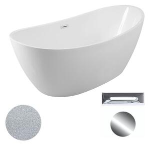 Besco Akrylátová volně stojící vana Ayla Glam S 170x80 Barva: Bílá/stříbrná, Rozměry (cm): 170x80, Typ a barva výpustě: Click-Clack s přepadem, chrom