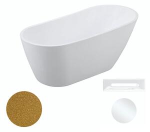 Besco Akrylátová volně stojící vana Melody Glam Z 150x80 (170x80) Barva: Bílá/zlatá, Rozměry (cm): 170x80, Typ a barva výpustě: Click-Clack s přepadem, bílá