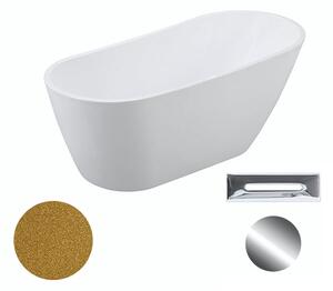 Besco Akrylátová volně stojící vana Melody Glam Z 150x80 (170x80) Barva: Bílá/zlatá, Rozměry (cm): 150x80, Typ a barva výpustě: Click-Clack s přepadem, chrom