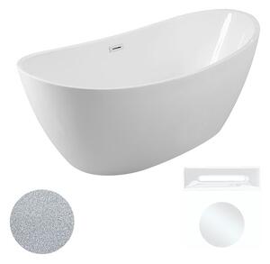 Besco Akrylátová volně stojící vana Ayla Glam S 170x80 Barva: Bílá/stříbrná, Rozměry (cm): 170x80, Typ a barva výpustě: Click-Clack s přepadem, bílá