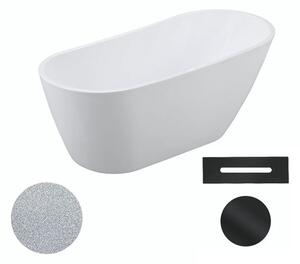 Besco Akrylátová volně stojící vana Melody Glam S 150x80 (170x80) Barva: Bílá/stříbrná, Rozměry (cm): 150x80, Typ a barva výpustě: Click-Clack s přepadem, černá