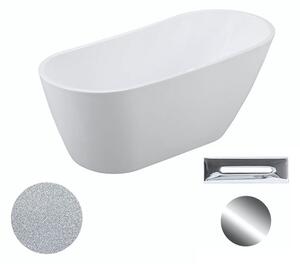 Besco Akrylátová volně stojící vana Melody Glam S 150x80 (170x80) Barva: Bílá/stříbrná, Rozměry (cm): 150x80, Typ a barva výpustě: Click-Clack s přepadem, chrom