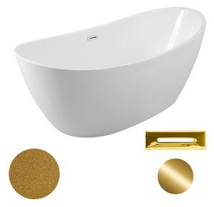 Besco Akrylátová volně stojící vana Ayla Glam Z 170x80 Barva: Bílá/zlatá, Rozměry (cm): 170x80, Typ a barva výpustě: Click-Clack s přepadem, zlatá