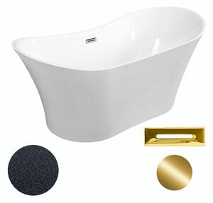Besco Akrylátová volně stojící vana Amber Glam G 170x80 Barva: Bílá/grafit, Rozměry (cm): 170x80, Typ a barva výpustě: Click-Clack s přepadem, zlatá