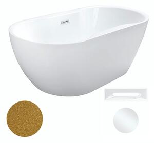 Besco Akrylátová volně stojící vana Navia Glam Z 140x75 (150x80, 160x80) Barva: Bílá/zlatá, Rozměry (cm): 150x80, Typ a barva výpustě: Click-Clack s přepadem, bílá