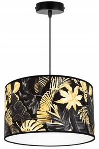 Závěsné svítidlo Gold Flowers, 1x černé textilní stínítko s květinovým vzorem, (fi 35cm)