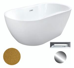 Besco Akrylátová volně stojící vana Navia Glam Z 140x75 (150x80, 160x80) Barva: Bílá/zlatá, Rozměry (cm): 160x80, Typ a barva výpustě: Click-Clack s přepadem, chrom