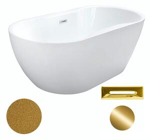 Besco Akrylátová volně stojící vana Navia Glam Z 140x75 (150x80, 160x80) Barva: Bílá/zlatá, Rozměry (cm): 150x80, Typ a barva výpustě: Click-Clack s přepadem, zlatá