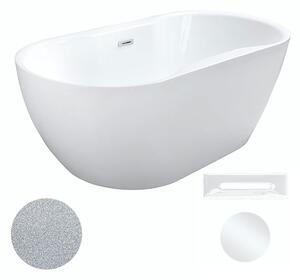 Besco Akrylátová volně stojící vana Navia Glam S 140x75 (150x80, 160x80) Barva: Bílá/stříbrná, Rozměry (cm): 160x80, Typ a barva výpustě: Click-Clack s přepadem, bílá