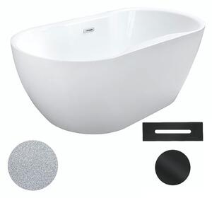 Besco Akrylátová volně stojící vana Navia Glam S 140x75 (150x80, 160x80) Barva: Bílá/stříbrná, Rozměry (cm): 160x80, Typ a barva výpustě: Click-Clack s přepadem, černá