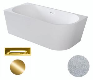Besco Akrylátová volně stojící rohová vana Zoya Glam S 150x75 (170x80) bílá/stříbrná Rozměry (cm): 150x75, Typ a barva výpustě: Click-Clack s přepadem, zlatá, Orientace: Levá
