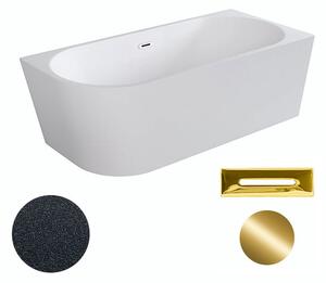 Besco Akrylátová volně stojící rohová vana Zoya Glam G 150x75 (170x80) bílá/grafit Rozměry (cm): 170x80, Typ a barva výpustě: Click-Clack s přepadem, zlatá, Orientace: Pravá
