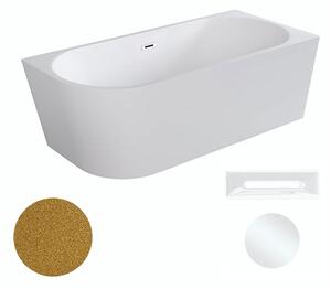 Besco Akrylátová volně stojící rohová vana Zoya Glam Z 150x75 (170x80) bílá/zlatá Rozměry (cm): 150x75, Typ a barva výpustě: Click-Clack s přepadem, bílá, Orientace: Pravá